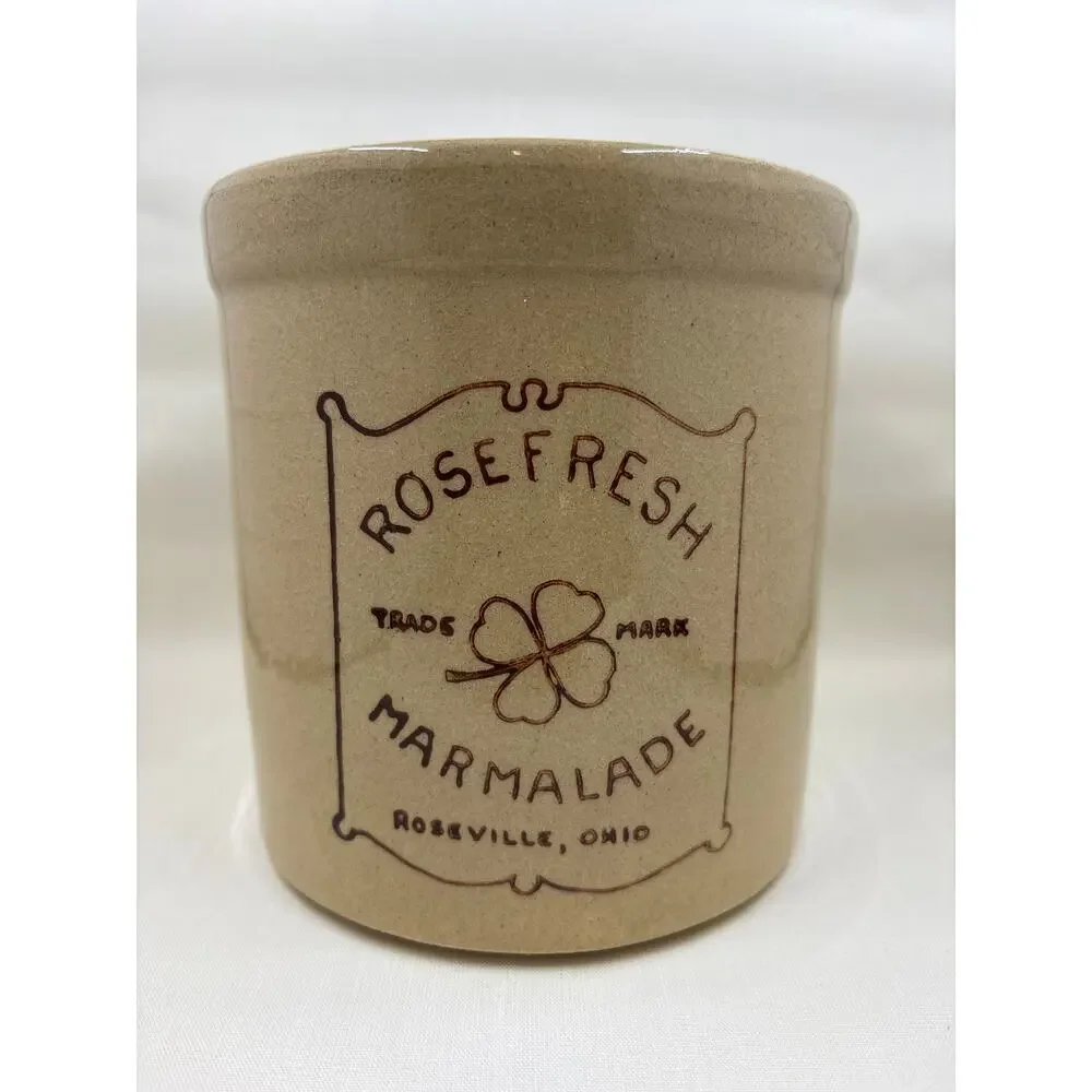 Vintage Stoneware Roseville Marmalade Jar/ Large Rose Fresh Marmalade Jar